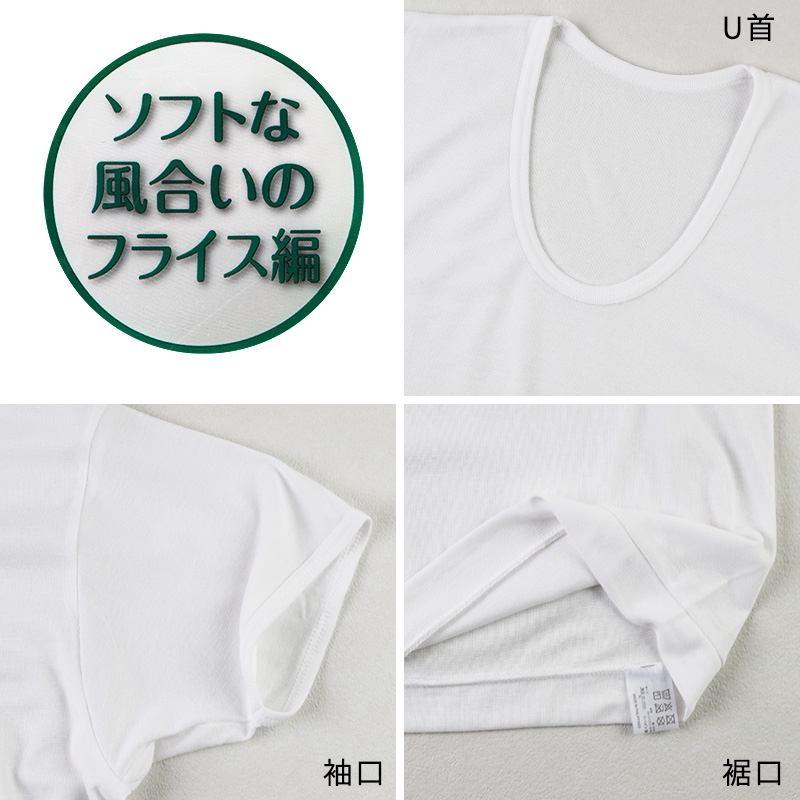 tシャツ 丸首 シャツ メンズ 半袖 2枚組 吸汗速乾 M L LL フライス 肌着 下着 インナー 綿混 無地 ホワイト 白 プレゼント ギフト 父の日 敬老の日