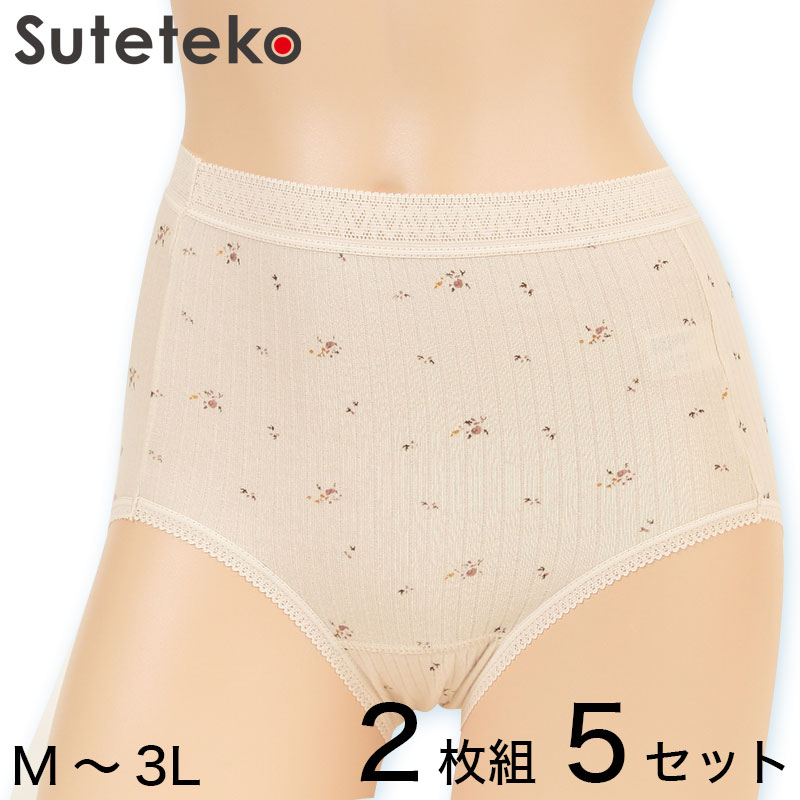 のびのびフィットベア天竺 丈長ショーツ 2枚組×5セット (M～3L)ON【婦人肌着】 (在庫限り)