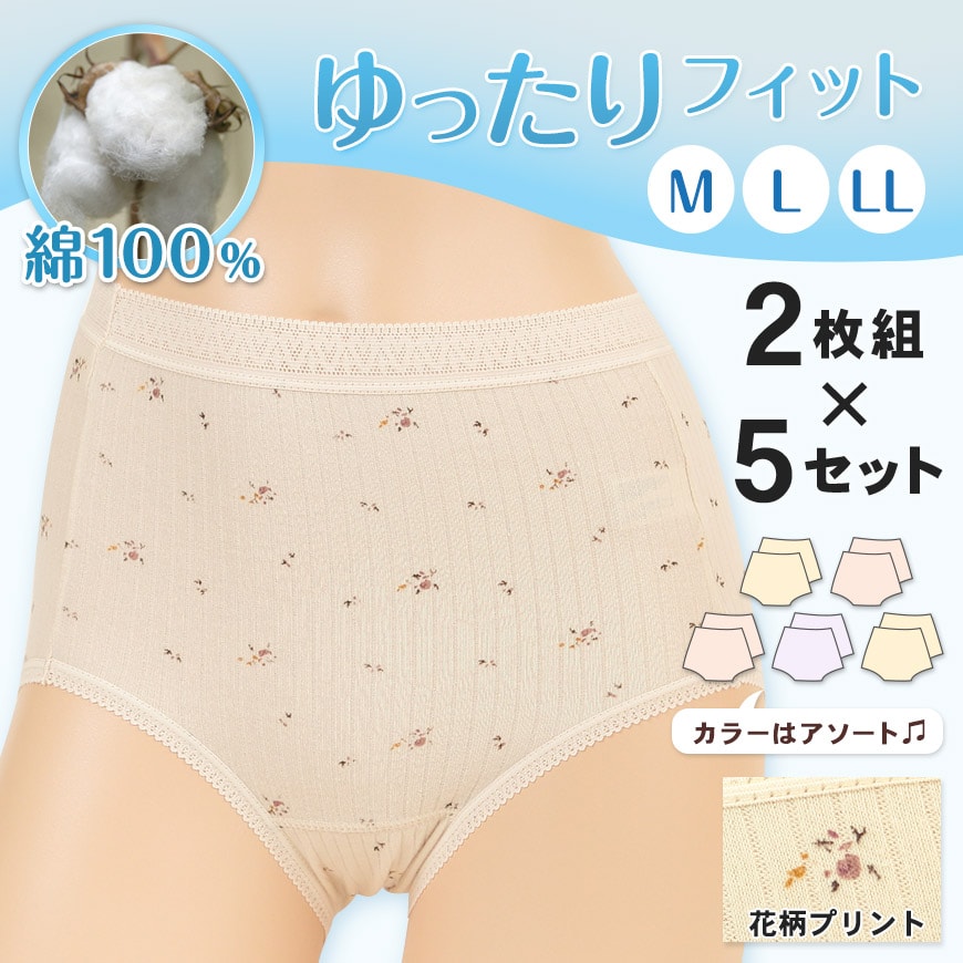 のびのびフィットベア天竺 丈長ショーツ 2枚組×5セット (M～3L)ON【婦人肌着】 (在庫限り)