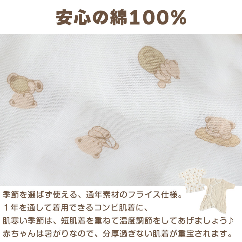 新生児 肌着セット 綿100% 4枚組 50-60cm (オーガニックコットン 男の子 女の子 出産準備 コンビ肌着 日本製 かわいい ベビー服 出産祝い 下着 ギフト) (在庫限り)