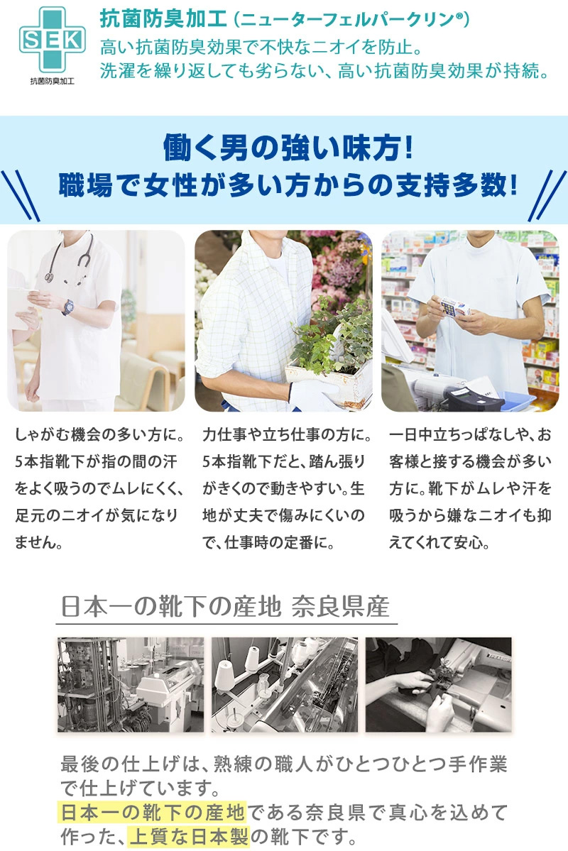 5本指ソックス メンズ ゆったり 締め付けない 5本指靴下 綿 クルー丈 24-27cm・27-29cm 五本指ソックス 靴下 ソックス カラフル 男性 日本製 抗菌防臭 吸汗 丈夫 (在庫限り)