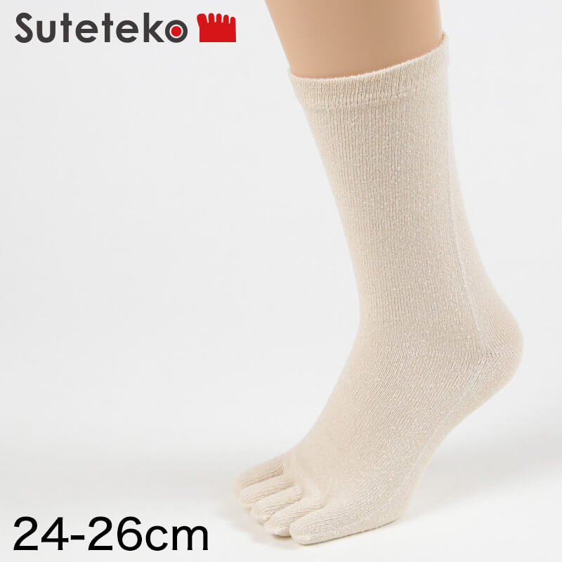 Suteteko 日本製 天然シルク5本指靴下 レギュラー丈 男性用 24-26cm (メンズ 紳士 ソックス 5本指 靴下 クルー丈 クルーソックス シルク混 シルク 日本製)