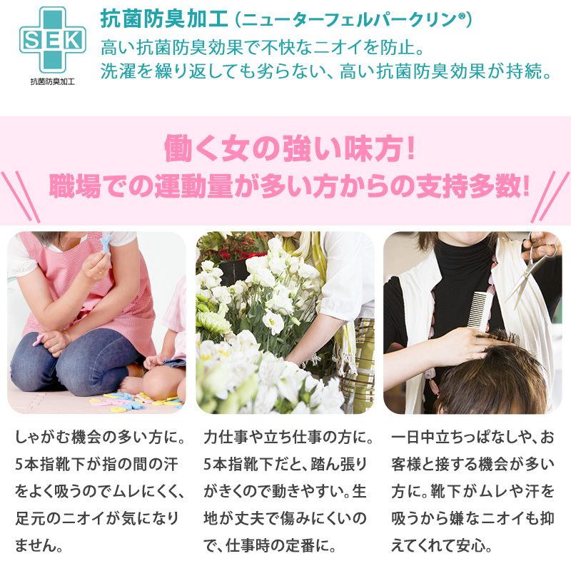 5本指ソックス レディース くるぶし スニーカー丈 22-24cm (五本指 靴下 汗 ニオイ 5本指靴下 ムレ 足 冷え対策 冷え取り スポーツ 仕事 おしゃれ かわいい  抗菌防臭 吸汗 丈夫 しっかり 女性 日本製) (在庫限り)