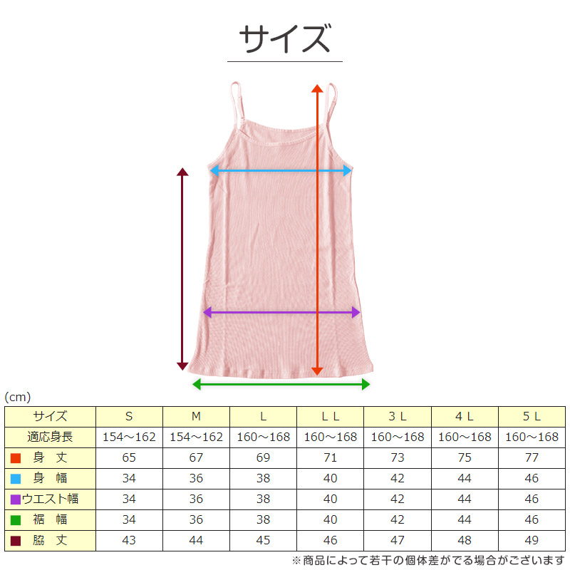 キャミソール 綿100% インナー レディース 肌着 リブ S～5L 婦人 下着 女性 締め付けない ノースリーブ 無地 シンプル コットン 大きいサイズ ll 3l 4l 5l ゆったり 締め付けない