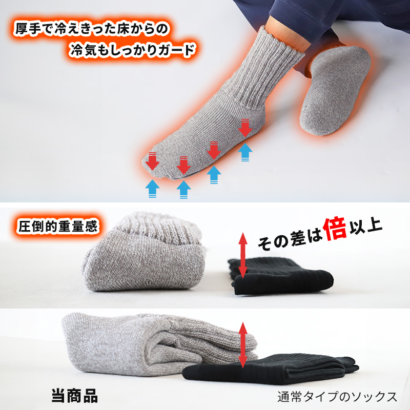 裏起毛 靴下 メンズ あったか 厚手 ソックス 20-22cm～28-30cm ハイクルー丈 大きいサイズ 男 厚地 暖かい 保温 クルーソックス 防寒 冷え性対策グッズ 足 お休みソックス パイル アウトドア 屋内 屋外 紺 灰 茶