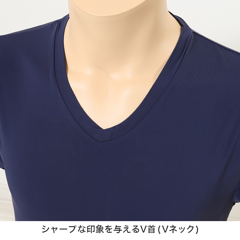 メンズ インナー 半袖 V首 Tシャツ 冷感 ドライ 速乾 接触冷感 肌着 M～LL Vネック インナーシャツ 紳士肌着 男 下着 アンダーウェア クールビズ