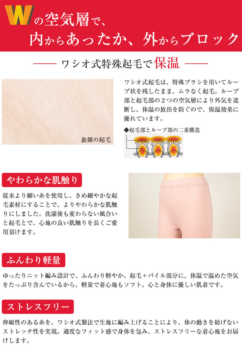 もちはだ 3671 サムナイ レディース インナー 長袖 裏起毛 M~LL 冬 婦人 シャツ 暖かい 厚手 防寒 肌着 下着 スリーマー M L LL (送料無料)