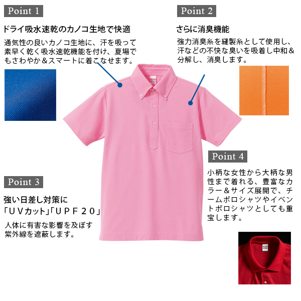 メンズ 5.3オンス ドライカノコユーティリティーポケット付きポロシャツ XS～XL (United Athle メンズ アウター) (取寄せ)