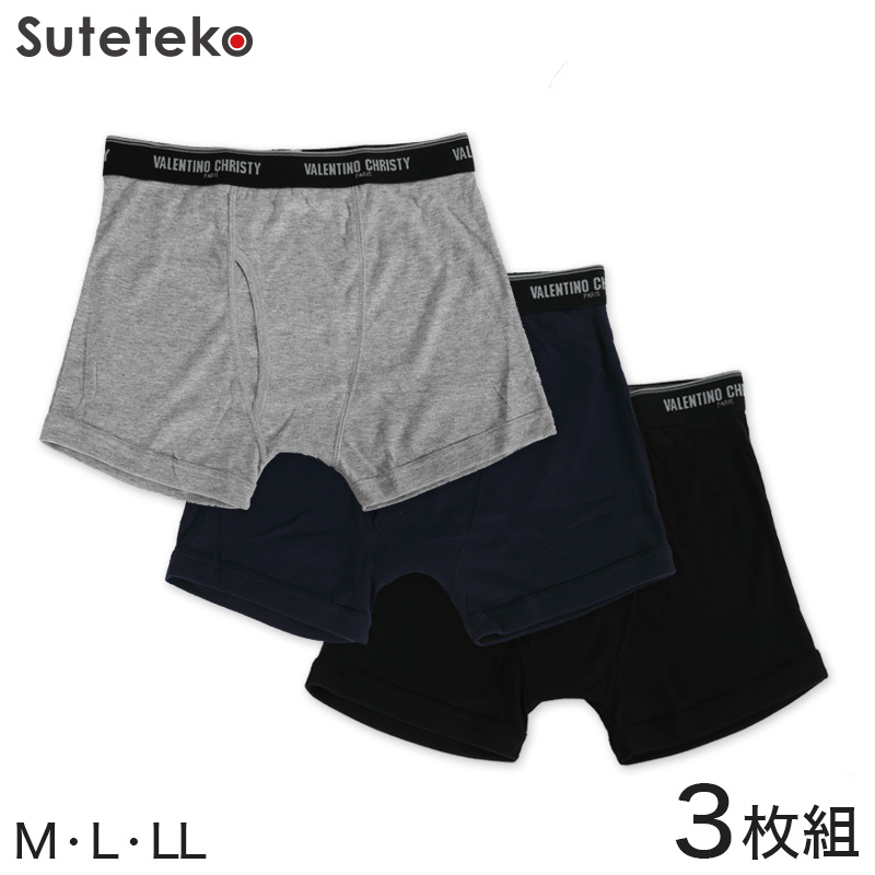 ボクサーブリーフ メンズ 前開き M～LL (ボクサーパンツ 綿 下着 パンツ 3枚セット シンプル インナー グレー 黒)