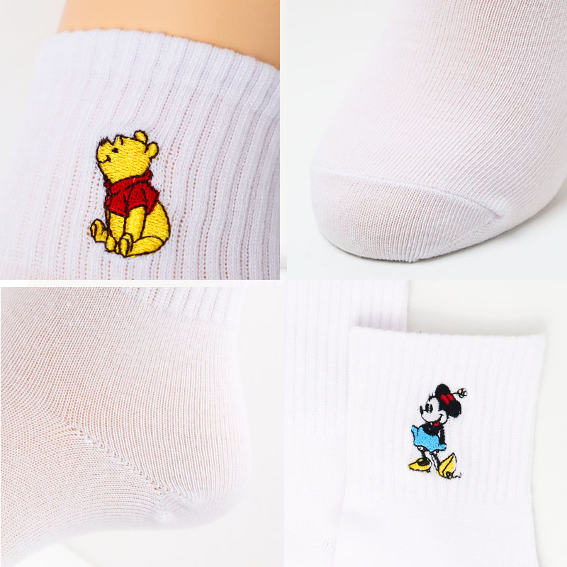 レディース アンクルソックス Disney ディズニー 刺繍 ソックス スニーカーソックス 婦人靴下 エイリアン マイク プーさん キャラクター くるぶし丈 23-25cm かわいい 大人可愛い ワンポイント 靴下