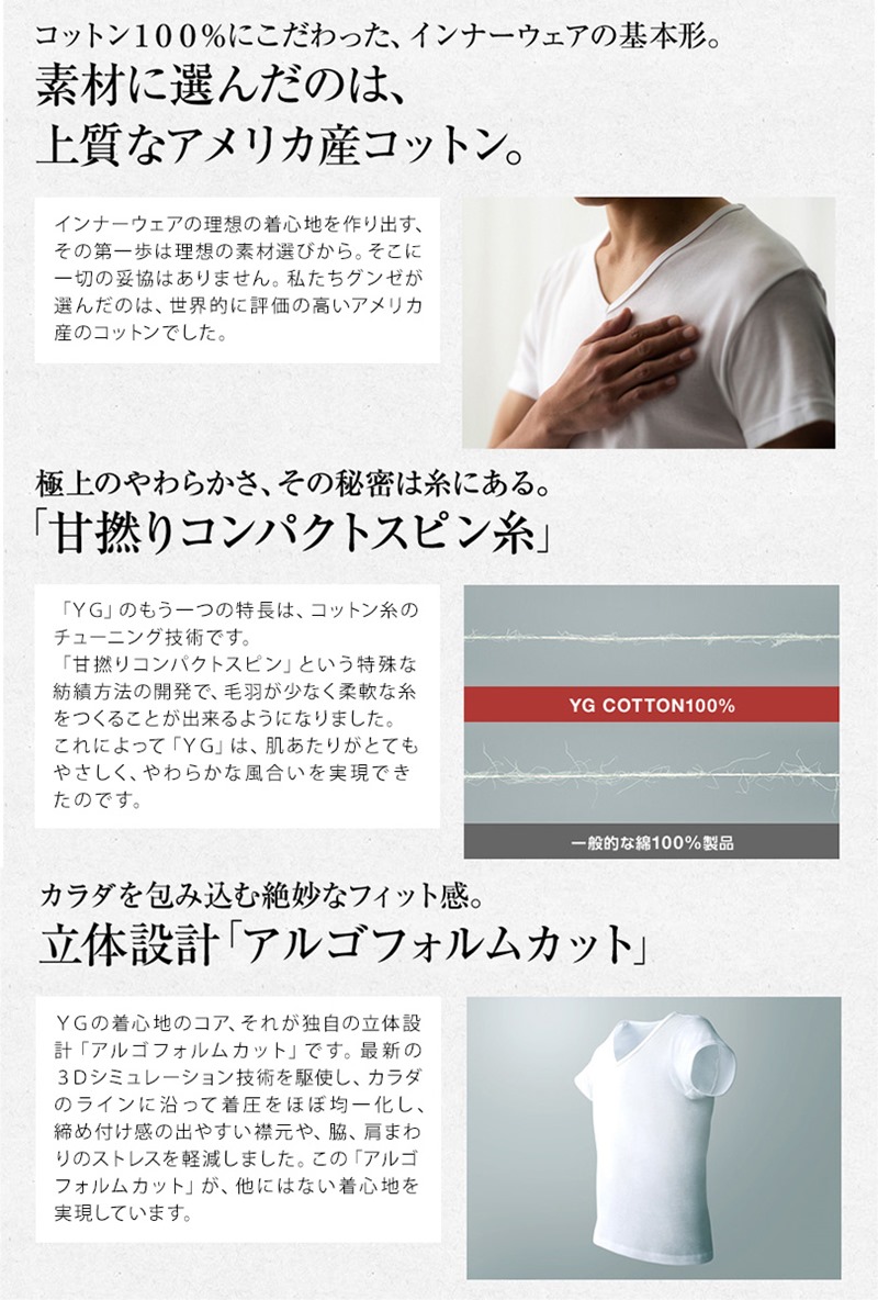 グンゼ YG Tシャツ メンズ半袖シャツ tシャツ 綿100% M~LL (男性 紳士 下着 肌着 インナー 半袖 抗菌 防臭 M L LL 白 クルーネック 丸首) (在庫限り)
