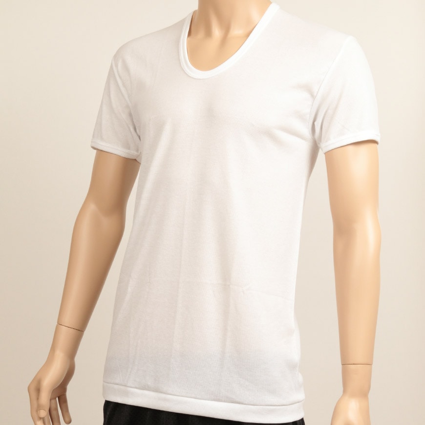 Tシャツ メンズ 半袖U首シャツ インナー 2枚組 M～LL (男性 紳士 肌着 半袖 ｔシャツ Uネック インナーウェアー 夏 吸水速乾 吸汗速乾  抗菌防臭 鹿の子編み M L LL) 下着・靴下・ストッキングのネット卸売 すててこ問屋
