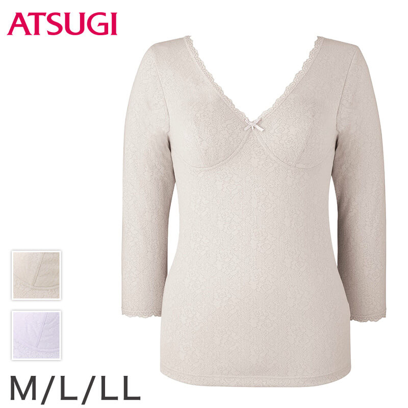 アツギ ラシェール カップ付き8分袖インナー M Ll Atsugi ラシェール 婦人 レディース ミセス カップ付き カップ内蔵 ブラ付きインナー 長袖 ノンワイヤー ソフトカップ ふんわりカップ やわらかカップ 下着 靴下 ストッキングのネット卸売 すててこ問屋