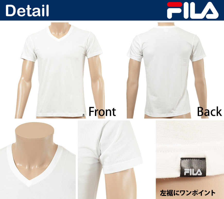 福助 FILA 紳士 天竺VネックTシャツ2枚組 M-LL (フクスケ フィラ メンズ 男性 肌着 アンダーウェア インナー V首)