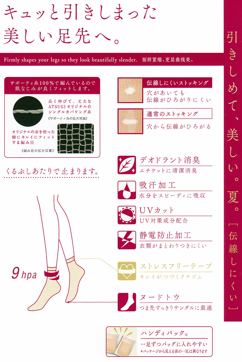 アツギ ATSUGI STOCKING 引きしめて 美しい 夏用 くるぶし丈ストッキング 3足組 22-25cm (レディース 着圧 足首丈 黒 UVカット 消臭)