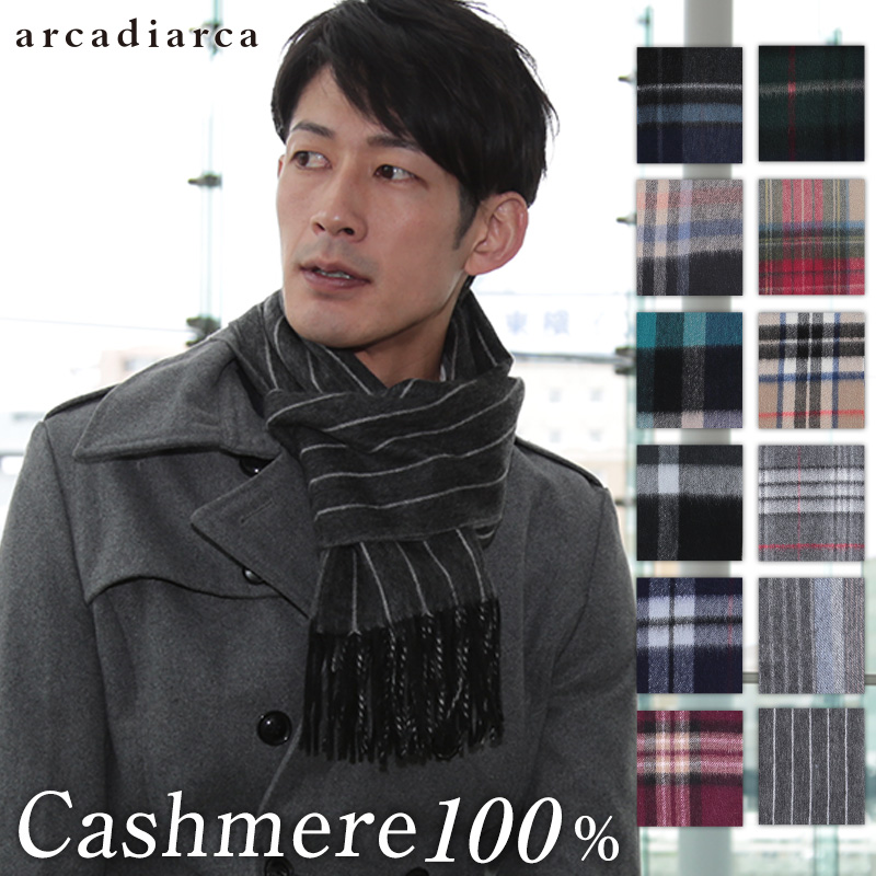 カシミヤ マフラー メンズ 柄 カシミヤ100% フリーサイズ (カシミア