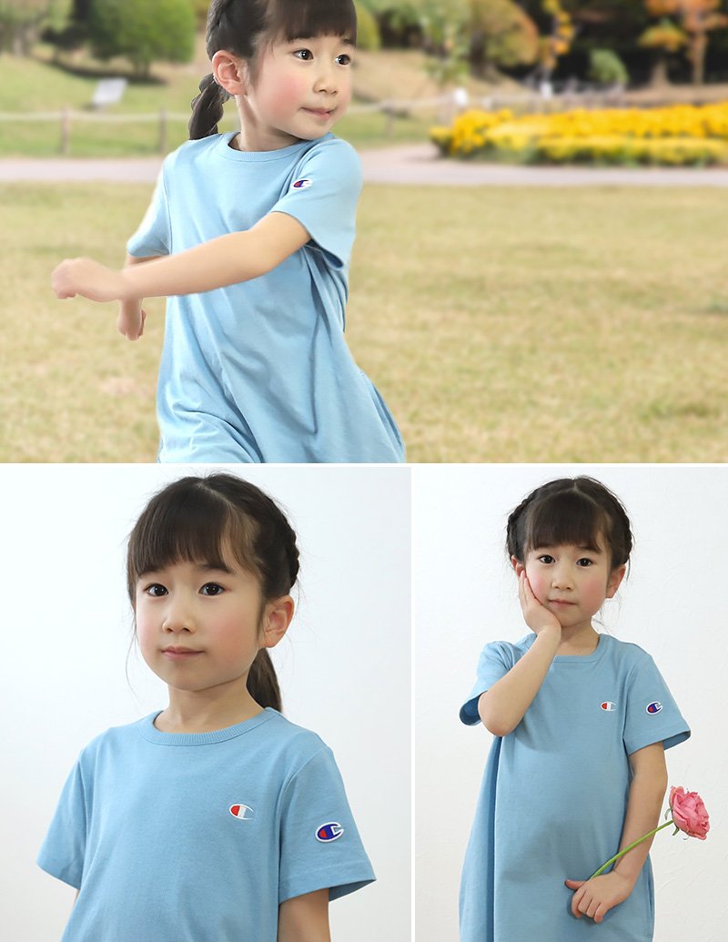 チャンピオン ワンピース チュニック 女児 キッズ 子供 90cm 150cm 子供服 女の子 半袖 プルオーバー 無地 シンプル 春物 夏 Champion 下着 靴下 ストッキングのネット卸売 すててこ問屋