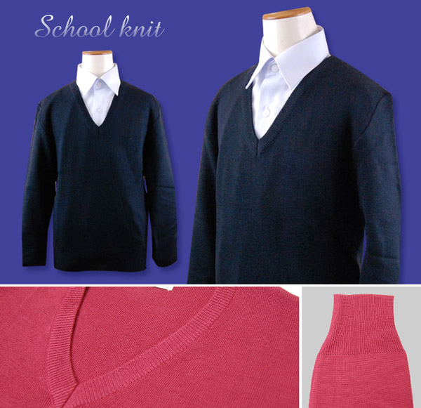 毛玉防止加工 スクール用ゴム地ニットセーター 120cm〜160cm (子供服 アウター ニット スクールニット 無地 セーター スクールセーター 紺)