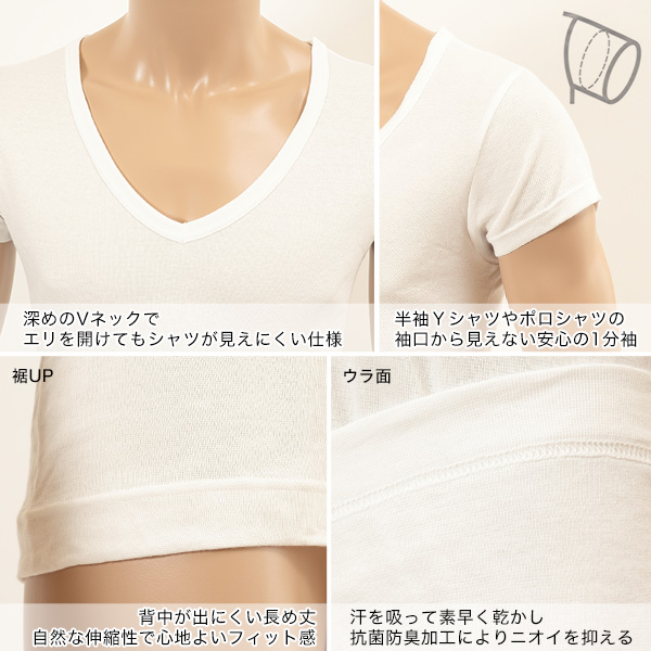 ヘインズ シャツ クールビズ魂 メンズ 深Vネック 1分袖シャツ 2枚組 COOL M〜LL (Hanes BIZ DAMASHII COOL 1分袖 抗菌防臭 吸汗速乾 心地よいフィット感 ポロシャツでも見えにくい 背中が出にくい長め丈 深V)