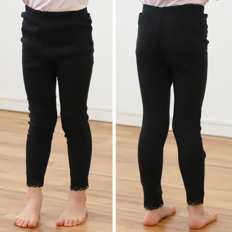 キッズ 裾レースレギンス 9分丈 100cm〜130cm (女の子 キッズ 子供 小学生 幼稚園 黒 ブラック ガールズスパッツ 入園 入学)