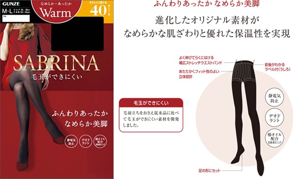 グンゼ SABRINA ウォームタイツ 40デニール M-L・L-LL (保温 プレゼント 暖かい)